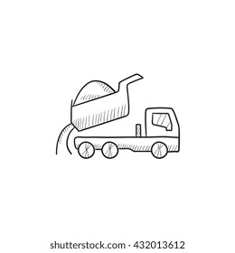 Volcar el icono de esbozo del vector del camión aislado en el fondo. Icono del camión de volcado a mano. Icono de esbozo de camión volcado para infografía, sitio web o aplicación.