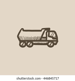 Volcar el icono de esbozo del vector del camión aislado en el fondo. Icono del camión de volcado a mano. Icono de esbozo de camión volcado para infografía, sitio web o aplicación.