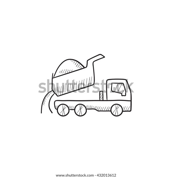 Dump truck vector sketch icon isolated on\
background. Hand drawn Dump truck icon. Dump truck sketch icon for\
infographic, website or\
app.
