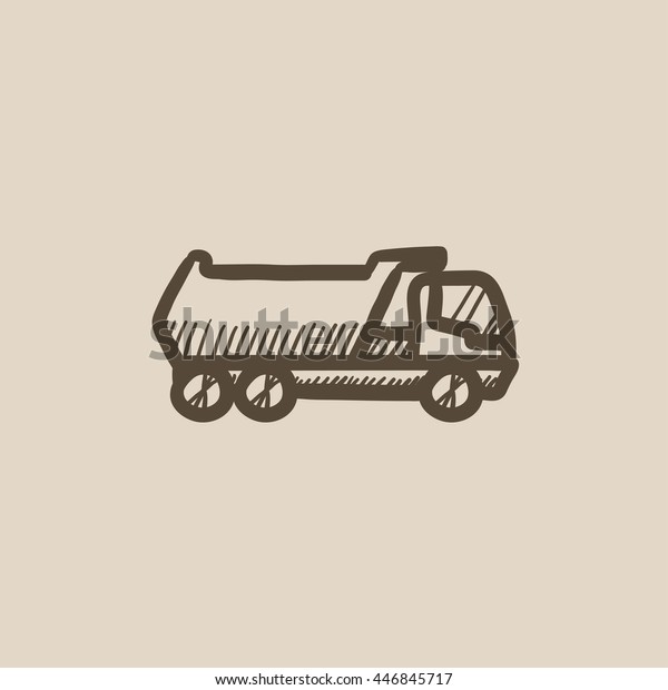 Dump truck vector sketch icon isolated on\
background. Hand drawn Dump truck icon. Dump truck sketch icon for\
infographic, website or\
app.