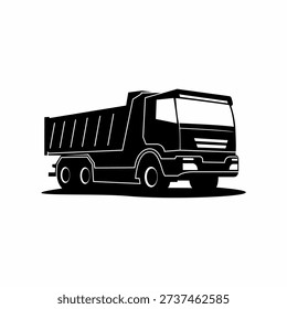 Dump truck vector. Tipper truck vector black and white isolated on white background.