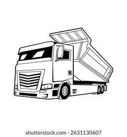 Dump truck vehicle black outline. Construction Garbage Truck vehicle silhouette vector illustration