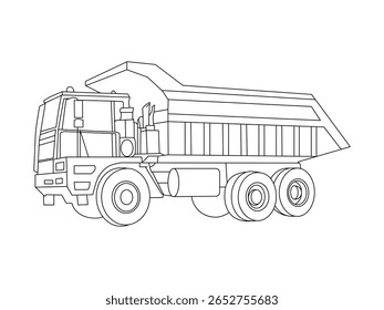Caminhão de Despejo,Pesado,Atividades de Mineração de Caminhão,Página de Coloração de Caminhão de Despejo,Vetor de ilustração de caminhão de despejo.