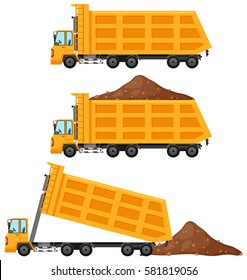Volcar camiones en la ilustración de tres posiciones