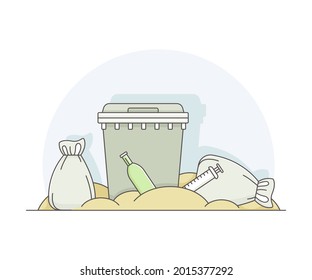 Dump mit unsortierten Mülltüten und Mülltüten, gepökelt in einer Vektorgrafik