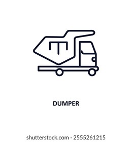 dumper outline icon.  Thin line icon from construction tools collection. Editable vector isolated on white background