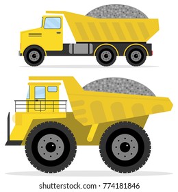 Dumper with rubble. Freight transport, heavy truck, dumper icon. Flat design, vector illustration, vector.
