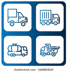 juego de iconos simples de dumper. Contiene iconos como coche de carga, coche de tanque, camión de carga, puede ser usado para web, móvil y logotipo