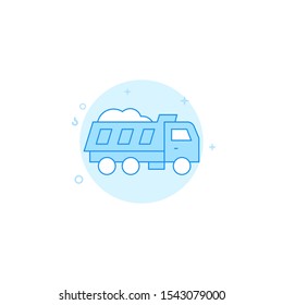 Dumper, tipper vector icon. Flat illustration. Filled line style. Blue monochrome design. Editable stroke. Adjust line weight.