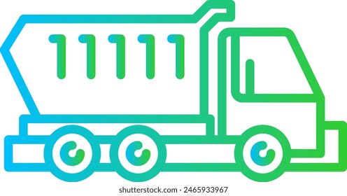 Dumper truck construction machinery with blue and green gradient outline style. industry, truck, heavy, dumper, vehicle, transportation, transport. Vector illustration