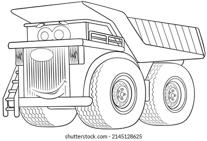 Dumper truck. Element for coloring page. Cartoon style.