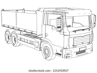 Dumper truck outline vector. Special machines for the building work.