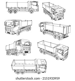 Dumper truck outline vector. Special machines for the building work.