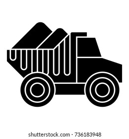 dumper truck with sand icon, vector illustration, black sign on isolated background