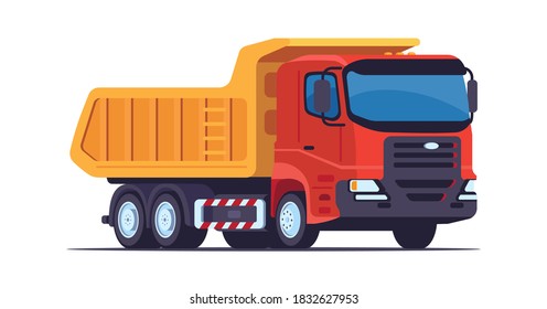 Dumper truck. Side and front view. Vector flat design, isolated on white background.