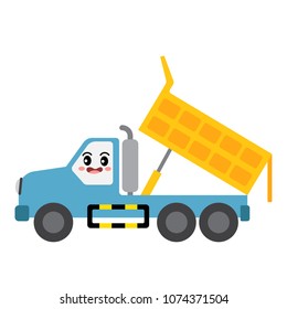 Dumper Truck transportation cartoon character side view isolated on white background vector illustration.