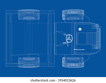 Dumper Truck. Vector rendering of 3d. Wire-frame style
