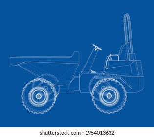 Dumper Truck. Vector rendering of 3d. Wire-frame style