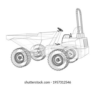 Dumper Truck. Vector rendering of 3d. Wire-frame style