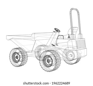 Dumper Truck. Vector rendering of 3d. Wire-frame style