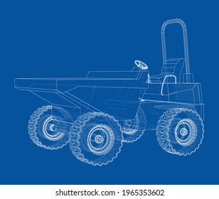 Dumper Truck. Vector rendering of 3d. Wire-frame style