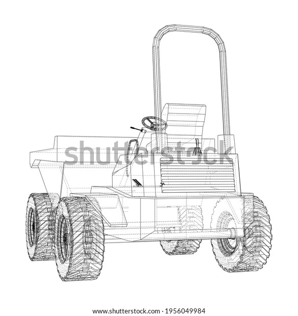 Dumper\
Truck. Vector rendering of 3d. Wire-frame\
style