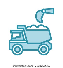 Dumpers mini ilustração ícone de cor de tom duplo, uso para engenharia civil, indústria, construção, UI, kit UX, aplicativo e desenvolvimento web, digital ou impressão.