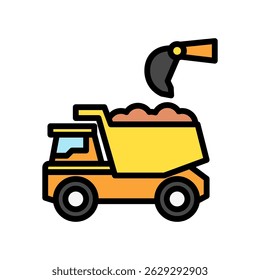 Dumpers mini ilustração contorno ícone de cor, uso para engenharia civil, indústria, construção UI, kit UX, aplicativo e desenvolvimento web, digital ou impressão.
