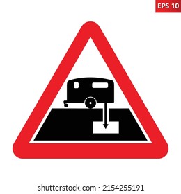 Dumping station for caravan sign. Vector illustration of red triangle warning sign with RV camper motorhome sewage dump station. Caution sewage dump station in camping site.
