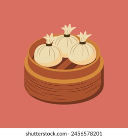 Dumpling bao dim sum stuffed traditional chinese asian bun bread food vector drawing illustration