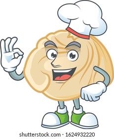 Dumpling cartoon character wearing costume of chef and white hat