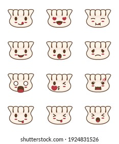 Dumpling cartoon characters with different facial expressions