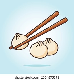 Bola de masa o dim sum con palillo. Ilustración de dibujos animados de Vector de alimentos asiáticos