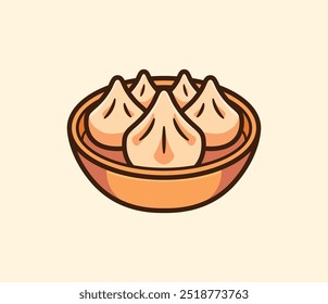 Ilustraciones de Dumpling Dim sum Cocina china y comida asiática Bola de masa hervida e ilustración de dibujos animados de Vector de bolas de masa hervida al vapor