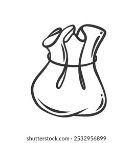 Dumpling, dough bag with filling line icon. Outline hand drawn one dumpling stuffed with minced meat or vegetarian. Asian food, lunch mascot, steamed gourmet baozi bun icon vector illustration