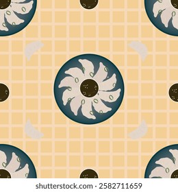 Dumpling Food Pattern on stripe yellow background Illustration