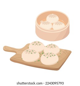 Dumpling and gyoza. Dim sum. Asian food vector.