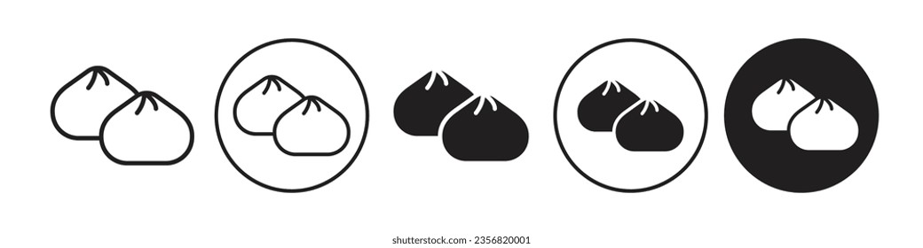 Dumpling icon. Chinese or Japanese steamed momo like pao food symbol. Traditional homemade stuffed dim sum salapao vector. 