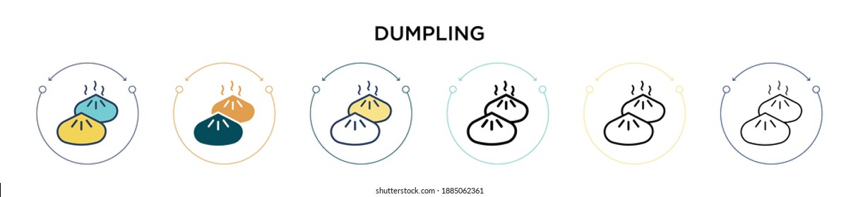 Dumpling icon in filled, thin line, outline and stroke style. Vector illustration of two colored and black dumpling vector icons designs can be used for mobile, ui, web