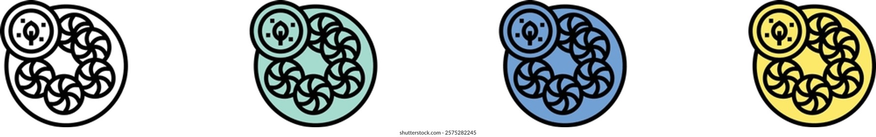 dumpling icon. Outline, Green, Blue and Yellow Style Design Isolated On White Background