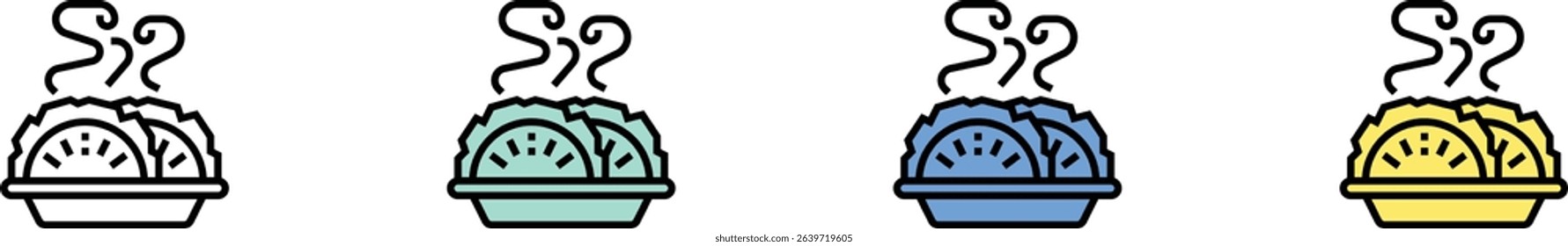 dumpling icon. Outline, Green, Blue and Yellow Style Design Isolated On White Background