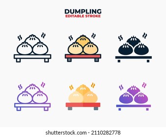 Dumpling icon set with different styles. Icons designed in filled, outline, flat, glyph and line colored. Editable stroke and pixel perfect. Can be used for web, mobile, ui and more.