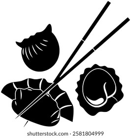 dumpling illustration dimsum silhouette asian logo gyoza icon chinese outline food meal meat dim steam dish cuisine china steamed shape with vector graphic background