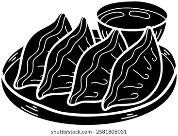 dumpling illustration dimsum silhouette asian logo gyoza icon chinese outline food meal meat dim steam dish cuisine china steamed shape with vector graphic background