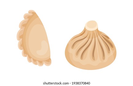 Dumpling Made of Dough envuelto alrededor de un conjunto de vectores de relleno salado o dulce