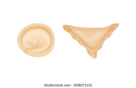 Dumpling Made of Dough Wrapped Around Savory or Sweet Filling Vector Set