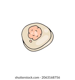 Dumpling making recipe stage of wrapping meat in circle piece of dough, hand drawn vector illustration isolated on white background. Traditional cuisines dumplings.