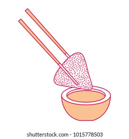 dumpling rice plate and soy sauce with sticks traditional