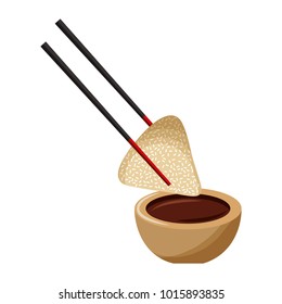 dumpling rice plate and soy sauce with sticks traditional