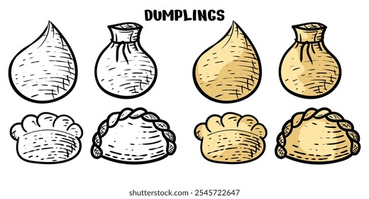 dumpling set hand drawn engrave style vector art icon
